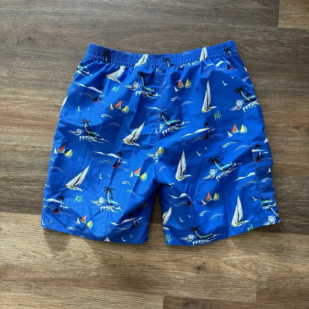 Polo Ralph Lauren AOP Sail Boat Swim Trunks Men's Sz M Nautical Theme Blue‎